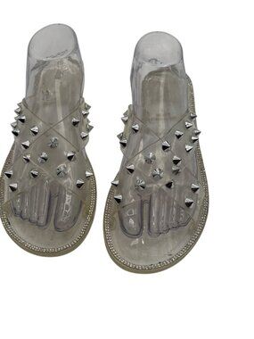 Wide Diva Lounge 8 Clear Jelly Slide Silver Studs Rhinestone Trim Footwear